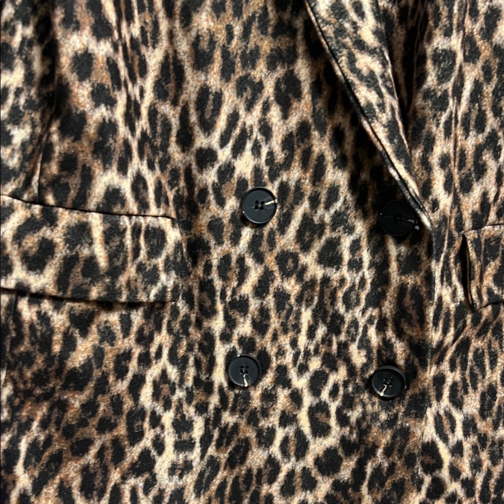Vintage Leopard Animal Print Soft Double Breasted Long Blazer Coat Large - Picture 3 of 5